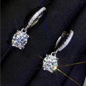 White Gold Plated Silver Drop Moissanite Earrings 1ctw - 2ctw Options